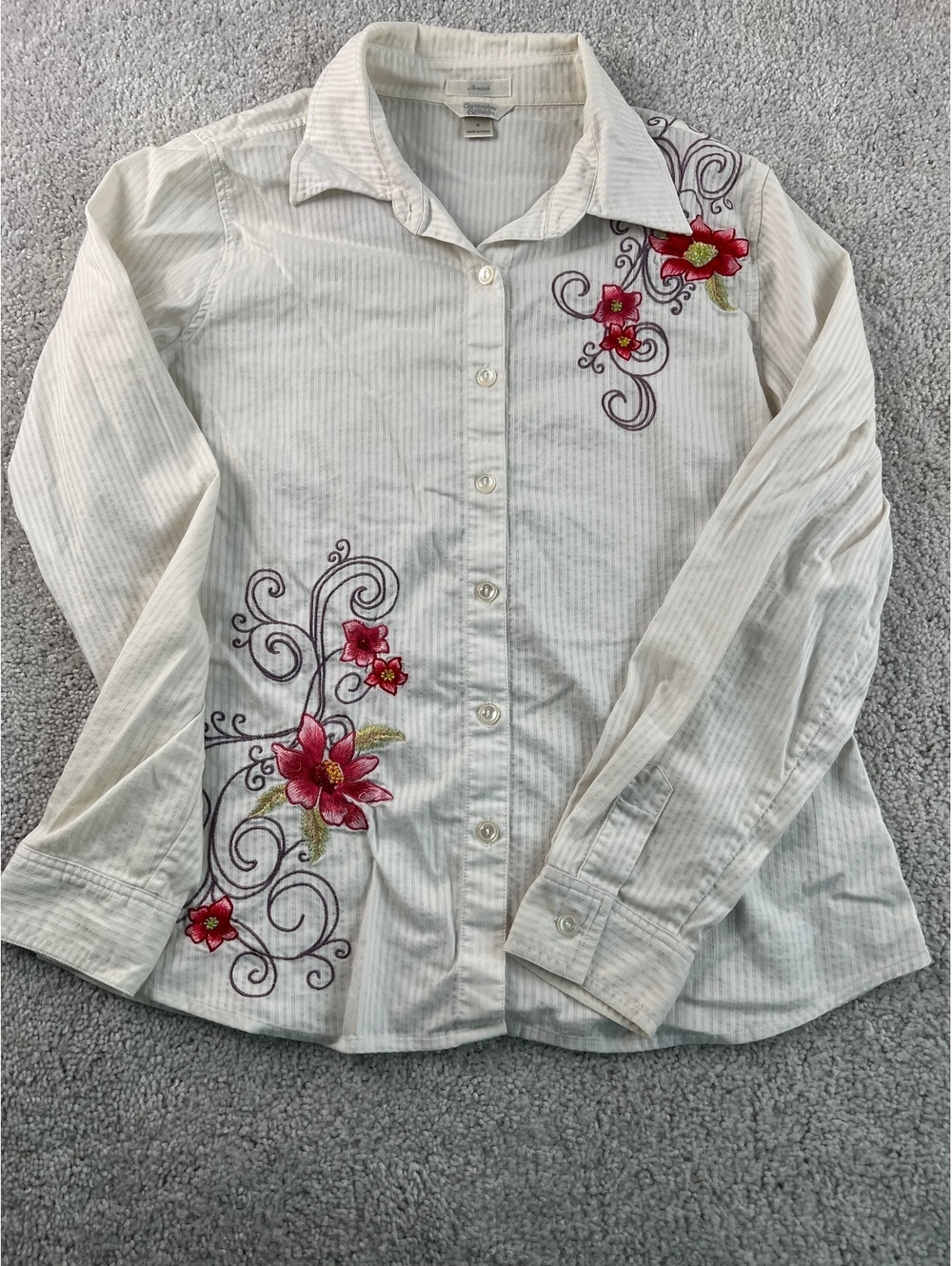 Christopher & Banks Women's Button-Up Shirt with Floral Embroidery, Size S